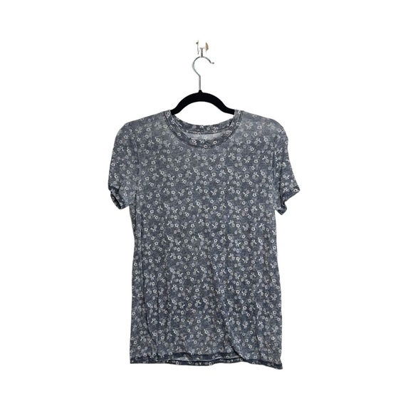 Lucky Brand Light Gray & White Floral Print Short Sleeve Tee Small Women’s - Picture 1 of 10